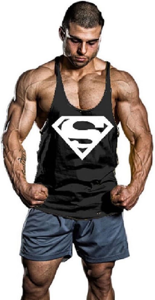 Men's BodyBuilding Superman S Logo Tank Top Stringer Gym Shirt