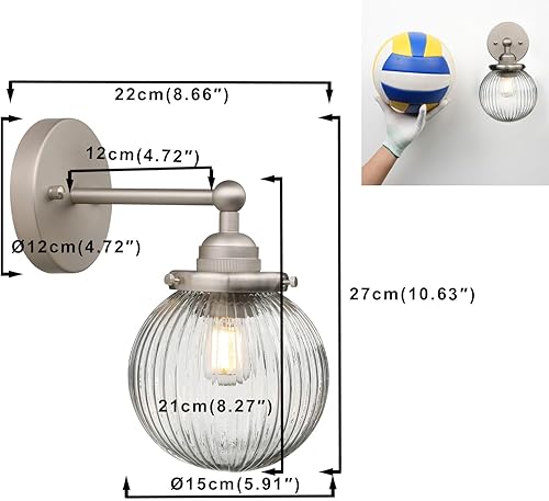 Miniatura 2 de Yosoan Lámpara de pared de 1 luz, estilo vintage, industrial, retro, a rayas, redonda, de vidrio, lámpara de pared para cocina, sala de estar