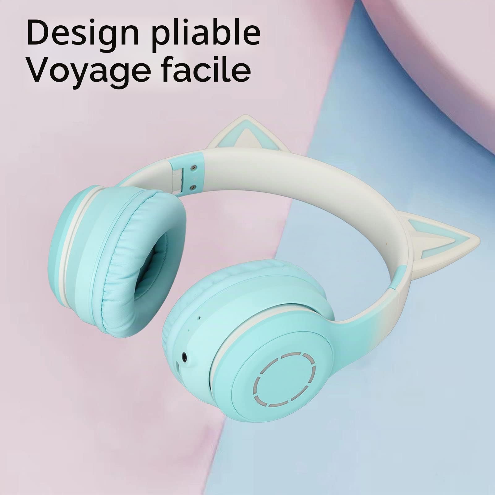 Casque de Jeu Bluetooth Cat Ear Casque Pliable sans Fil avec Lumière LED (Vert)