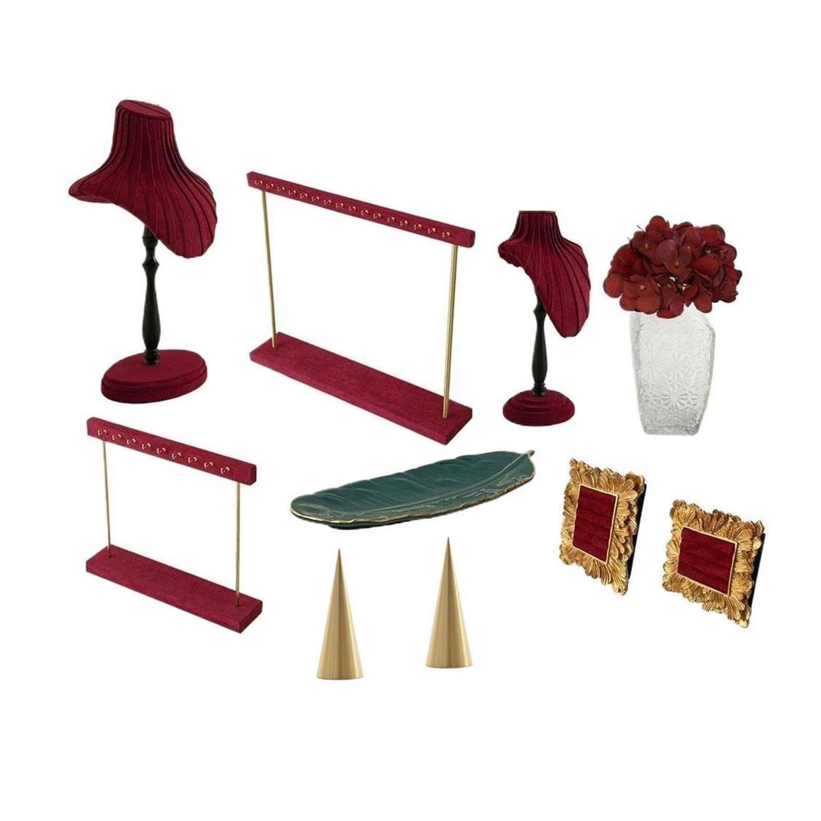 Schmuckaufbewahrung 11-teiliges Schmuckständer-Set aus rotem Samt Schmuckhalter