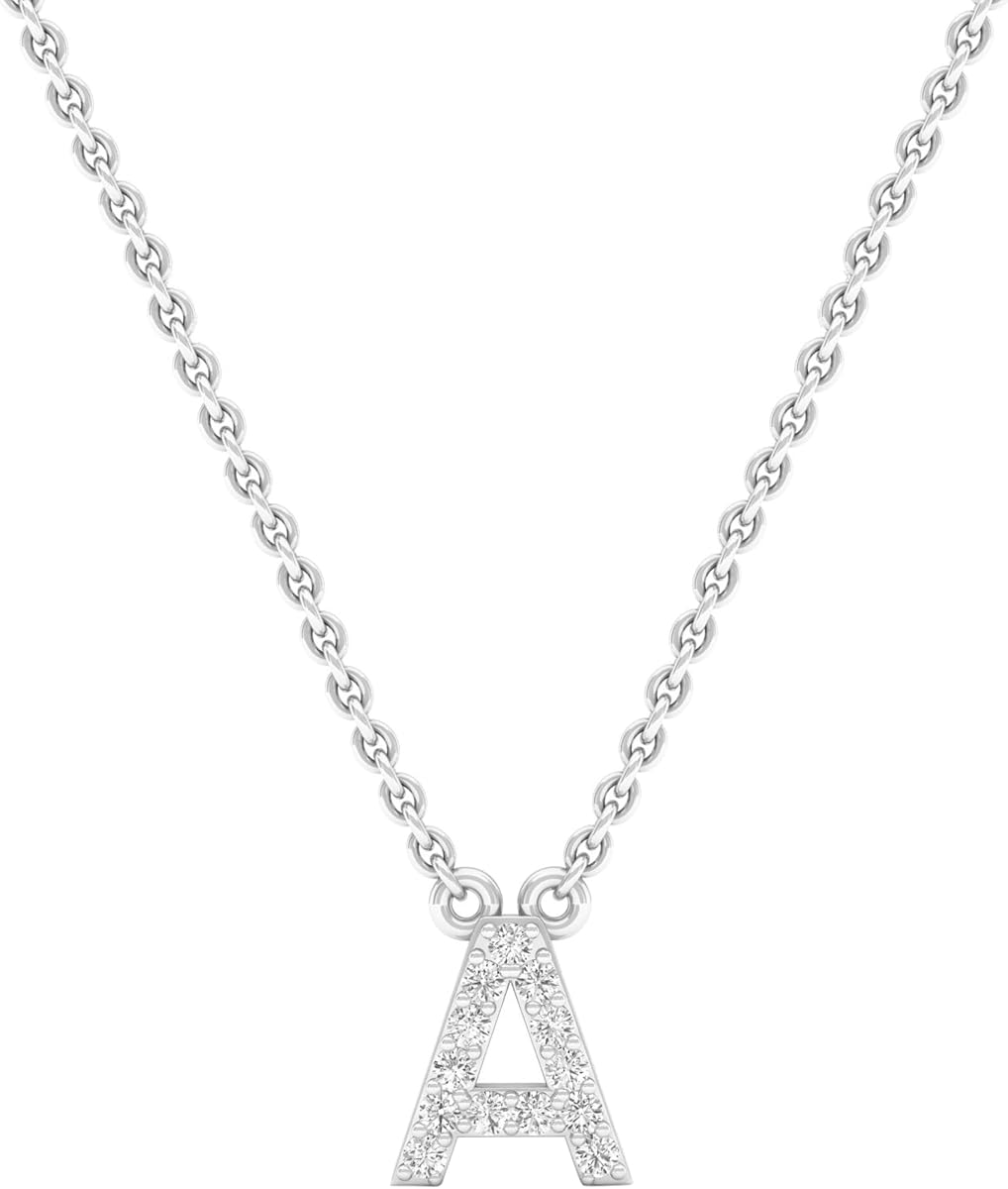 Collar con colgante con inicial mayúscula "A a Z" de Dazzlingrock | 0,12 quilates | Diamante natural blanco redondo | Cadena de plata de 18 pulgadas | Mujeres | Oro macizo auténtico blanco de 14 quilates.