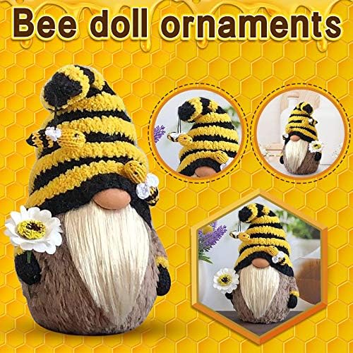 Bumble Bee Gnomes Gonks Plush Sunflower,Gonks for Garden Gnome Fairy Bee Ornaments Outdoor Whimsical Tree Sculpture Garden Decoration, Cute Handmade Honey Bee Gnome Gonks Plush Faceless Doll (A)