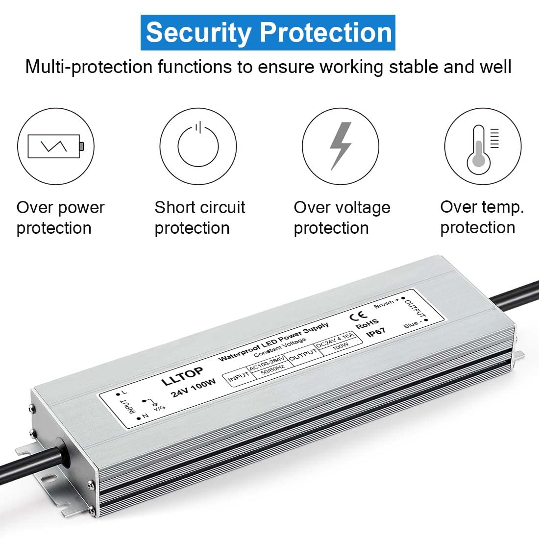 LED Driver 100 Watts 100-264V AC to 24V DC 4.16A Power Supply Waterproof Low Voltage Transformer Ultra Thin Converter for Indoor Outdoor LED Lights
