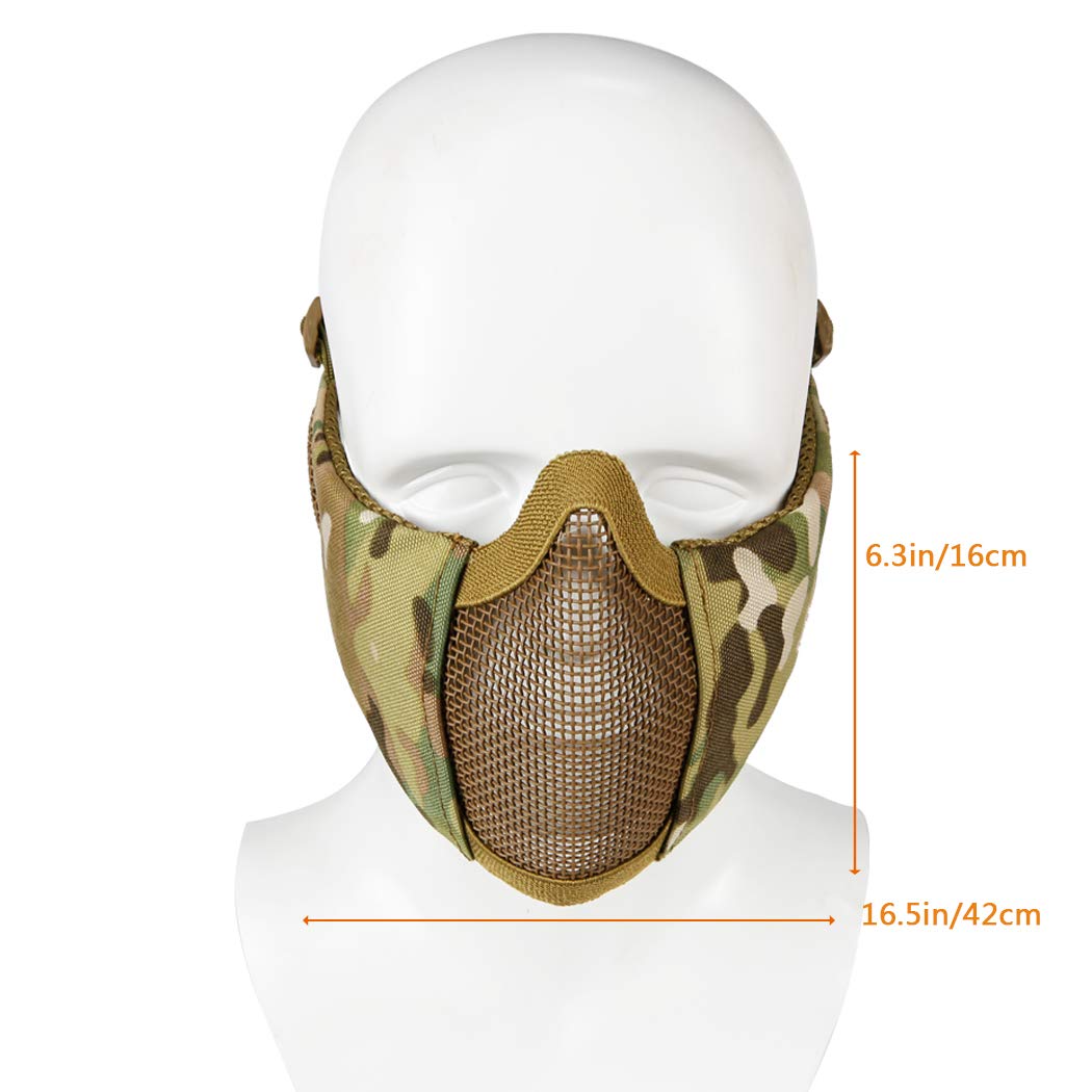 Maschera pieghevole per softair, maschera a mezzo viso in rete con protezione per le orecchie, per giochi di guerra Cs, pistola BB, caccia, paintball