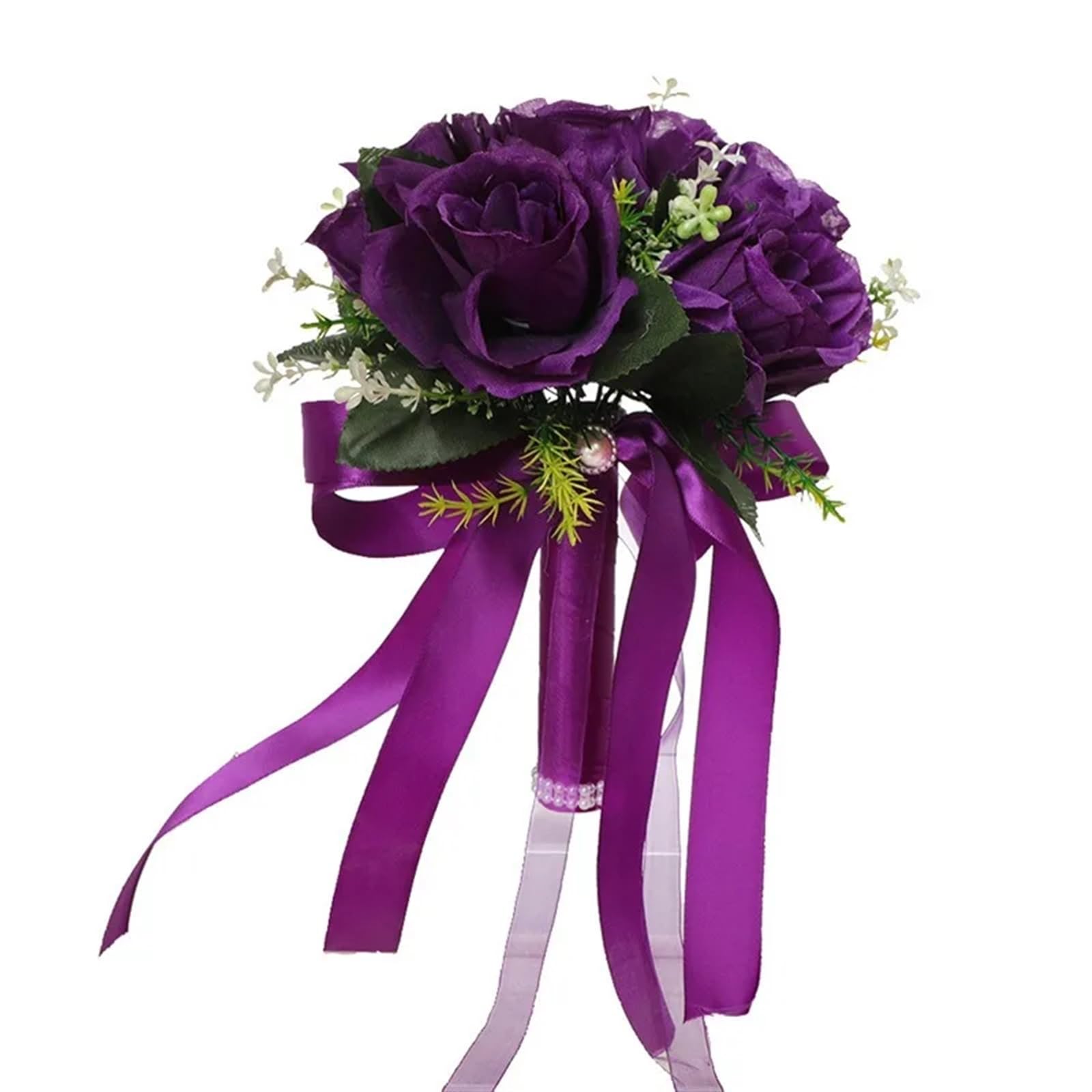 NDLHXKFRP Wedding bouquets for brides and bridesmaids, Wedding Artificial Rose Bouquet Holding Flowers Multicolor Bridesmaid Bridal Party(Purple)