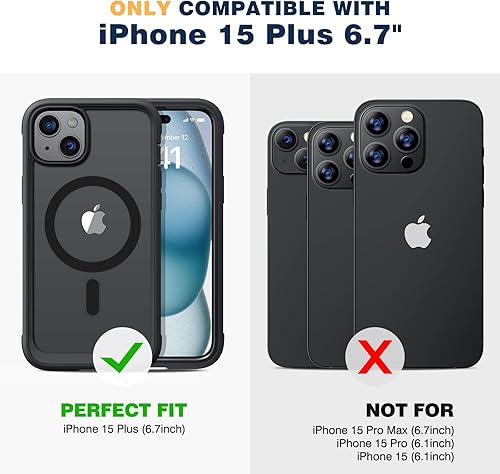 Miniatura 7 de Diaclara Funda diseñada para iPhone 15 Plus de 6.7 pulgadas, compatible con MagSafe, funda magnética resistente de cuerpo completo con protector de