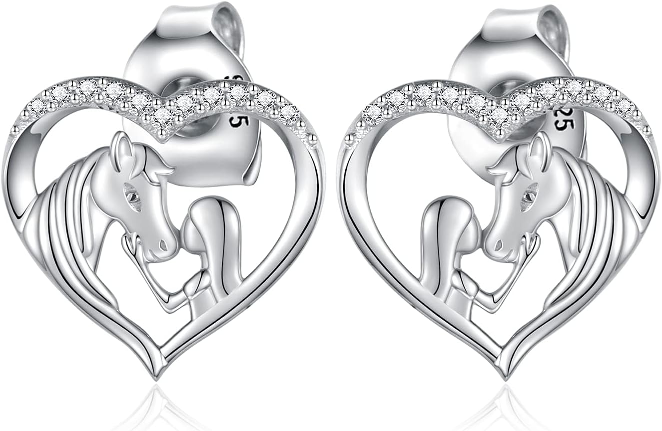 Hypoallergenic Lucky Horse Stud Earrings 925 Sterling Silver Lucky Horse in Heart earrings Embrace Horse earrings Equestrian Birthday Gift - Image 2