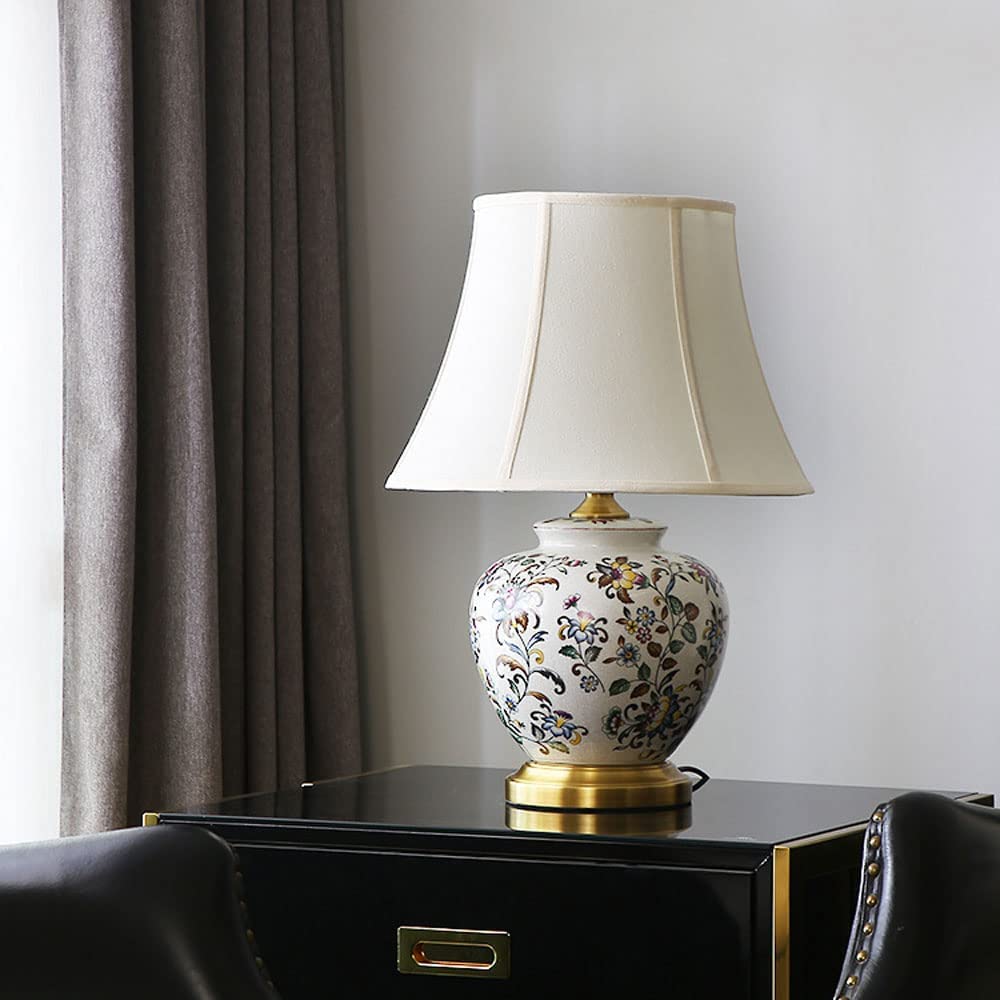 Lampa Stołowa Lampy Stołowe Do Salonu Lampa Stołowa Ceramiczna Malowane Kwiaty Lampy Stołowe Do Sypialni Lampka Nocna Tradycyjny Salon Gabinet Lampki Nocne Lampa Do Łóżka, B-Pilot Zdalnego Sterowania