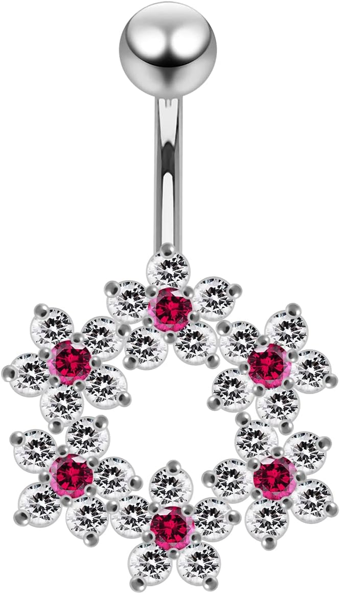 Fashion Multiple Flower Circle Design 925 Sterling Silver with Stainless Steel Belly Ring - Belly Button jewelry - Navel jewelry