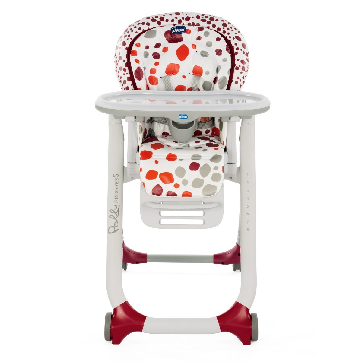 Chicco Polly Progres5 Chaise Haute Évolutive, Convertible en Transat et Rehausseur pour Bébé, Réglable de la Naissance à 3 ans (15 kg), avec 4 Roues, Fermeture Compacte - cherry