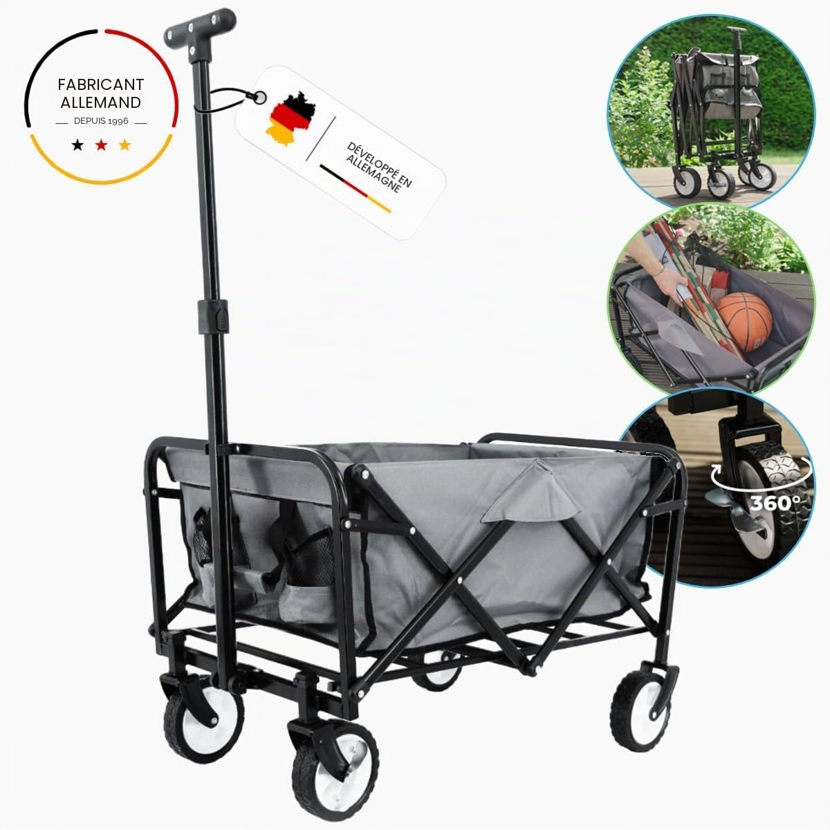 Carromco Chariot de Transport Pliable pour l'extérieur avec Frein de stationnement, jusqu'à 80 kg