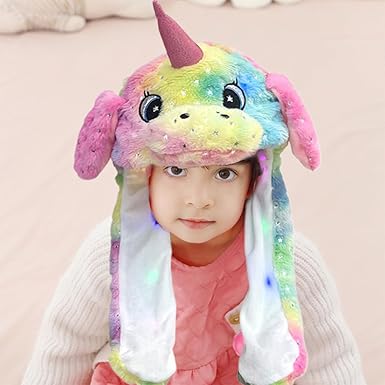 XineYuor 2PCS LED Licorne Chapeau Oreilles De Lapin En Peluche Avec Oreilles Mobiles,Bonnet Oreille Qui Bouge Femme Fille,Chapeau Animal Drôle Les Oreilles Pour Cosplay,Noël,Paques,Fête