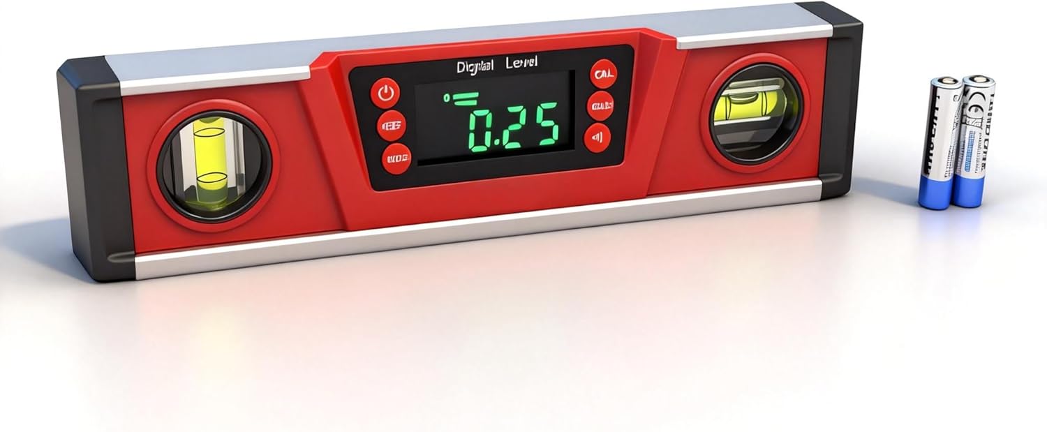 10-Inch Digital Torpedo Level and Protractor | Neodymium Magnets | Bright LED Display | V-GROOVE MAGNETIC BASE | IP54 Dust/Water Resistant smart level with Carrying Bag Red