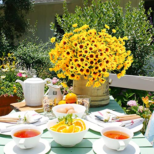 Obbsie 12Pcs Silk Sunflowers Artificial Flowers Bulk, Fake Sunflowers With 24 Small Daisy Mums Flowers For Outdoors Home Office Centerpiece Window Porch Hanging Planter Fall Décor (Yellow) #TOP2