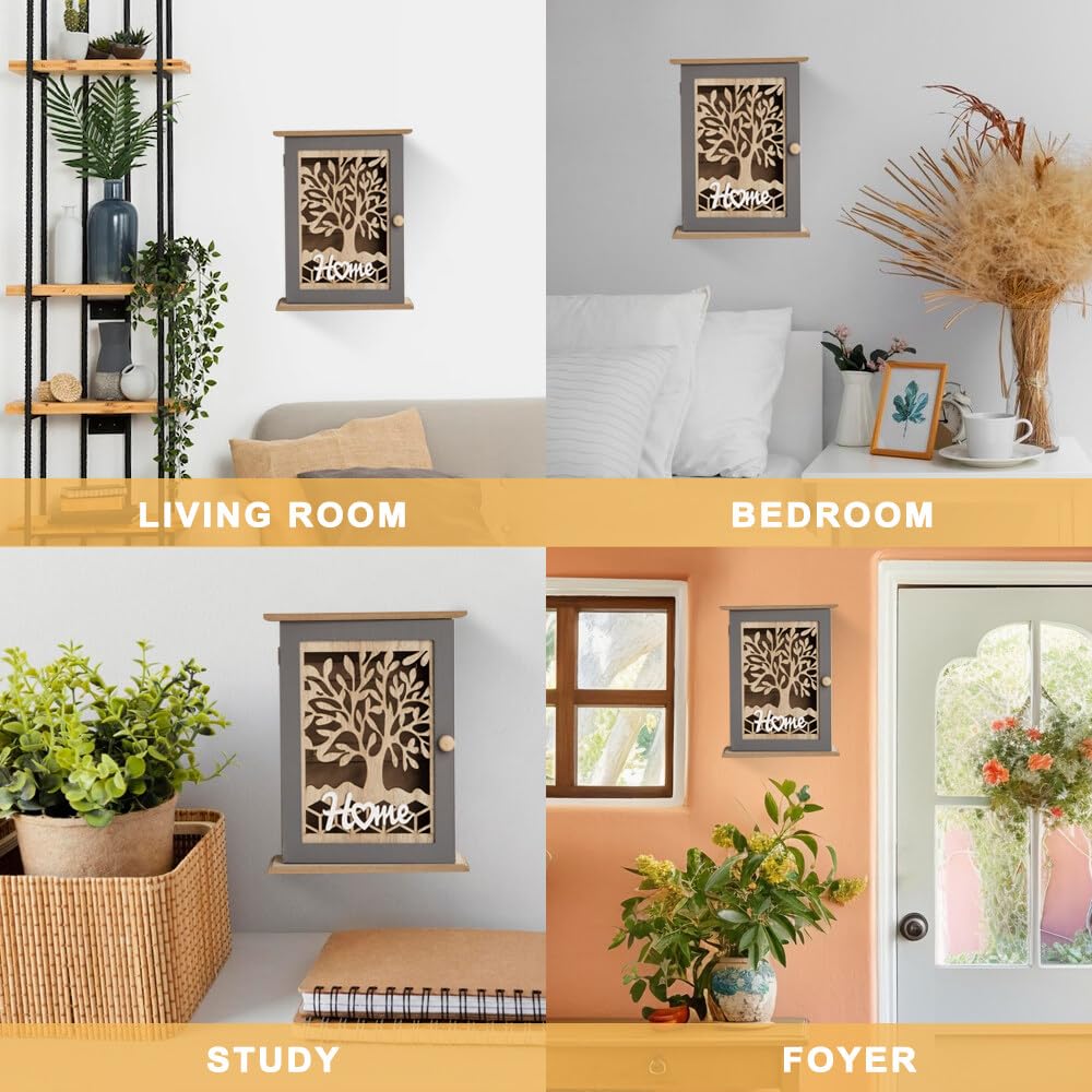Caja de Llaves de Madera de Pared - Armario Guarda Llaves Creativo, Diseño Hueco Retro para Joyas y Objetos Pequeños (22*7*28,5cm)