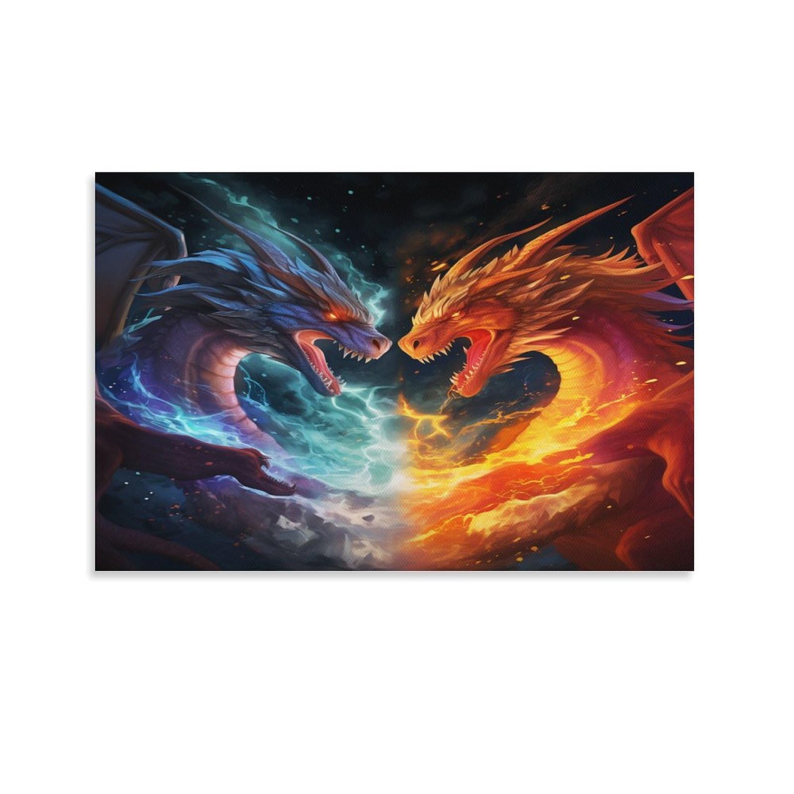 Ice And Fire Dragon Art - Oil Paintings Reproduction Modern Giclee Canvas Print Artwork Pictures on Canvas Wall Art for Home Office Decorations 24x36inch(60x90cm)