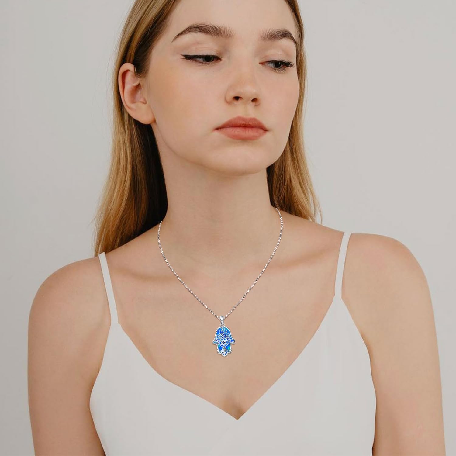 Hamsa Necklace 925 Sterling Silver Evil Eye/Lotus Flower/Star of David/Chai/Yin Yang Hamsa Hand Pendant Jewelry Hand of Fatima Gifts for Women
