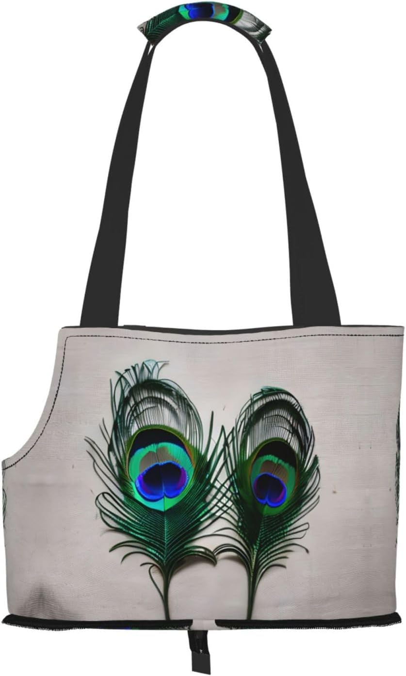 Peacock Feather Print Portable Foldable Shoulder Bag for Travel,with Collar Hook and Handle Pad,Cute Stylish Design