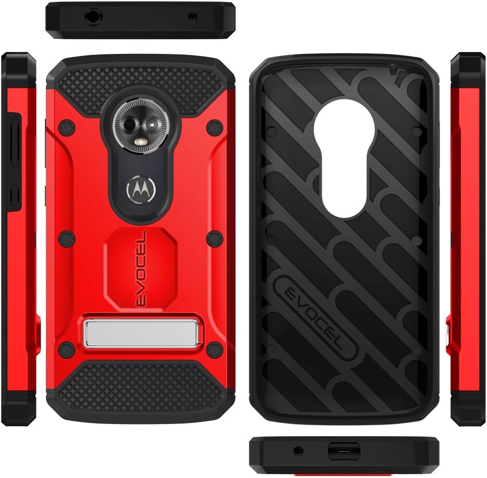 Moto E5 Plus / E5 Supra Case, Evocel [Explorer Series Pro] Premium Full Body Case with Glass Screen Protector, Belt Clip, & Metal Kickstand for Motorola Moto E5 Supra/Moto E5 Plus, Red