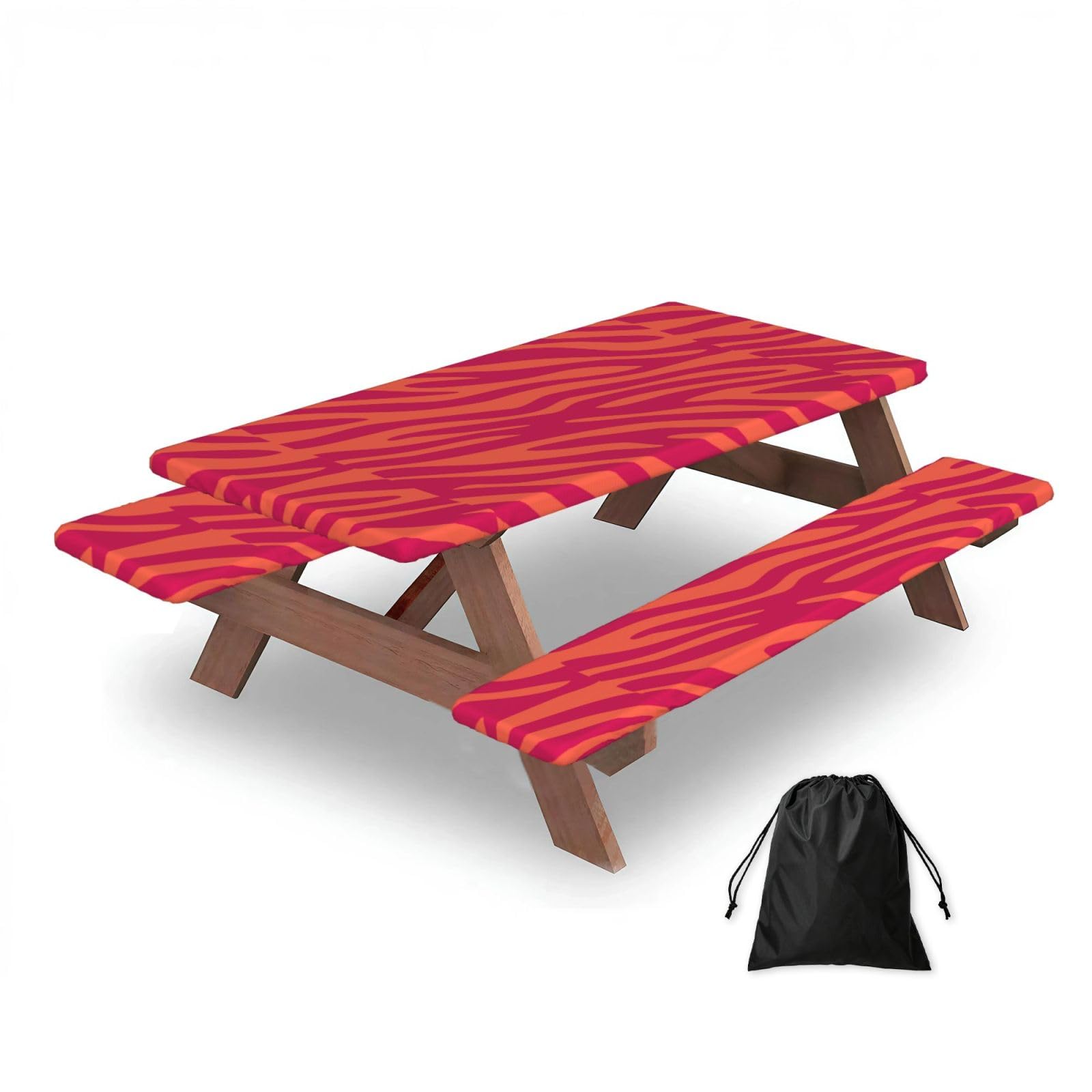 Dopklna As Picture Pretty Pink Orange Animal Print Zebra Leopard, Picnic Table Cover With Bench Covers -Waterproof Elastic Fitted Tablecloth For Garden Camping Patio 76X152cm