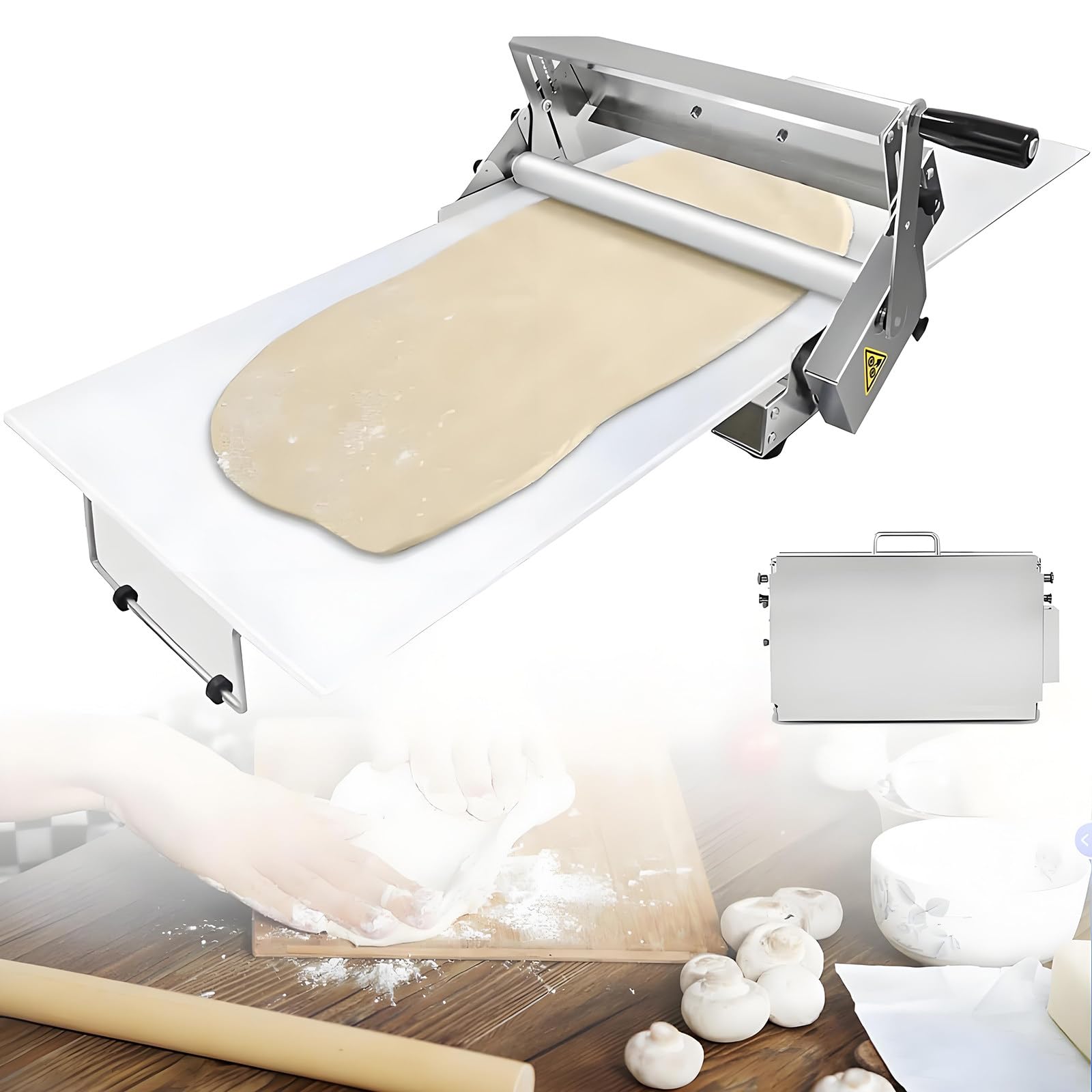 WIANQIAN Commercial Folding Dough Sheeter, Manual Dough Roller Machine, Folding Dough Sheeter Machine, Easy To Clean, Stainless Steel, Adjustable Thickness, For Croissants, Puff Pastry, Egg Tarts S