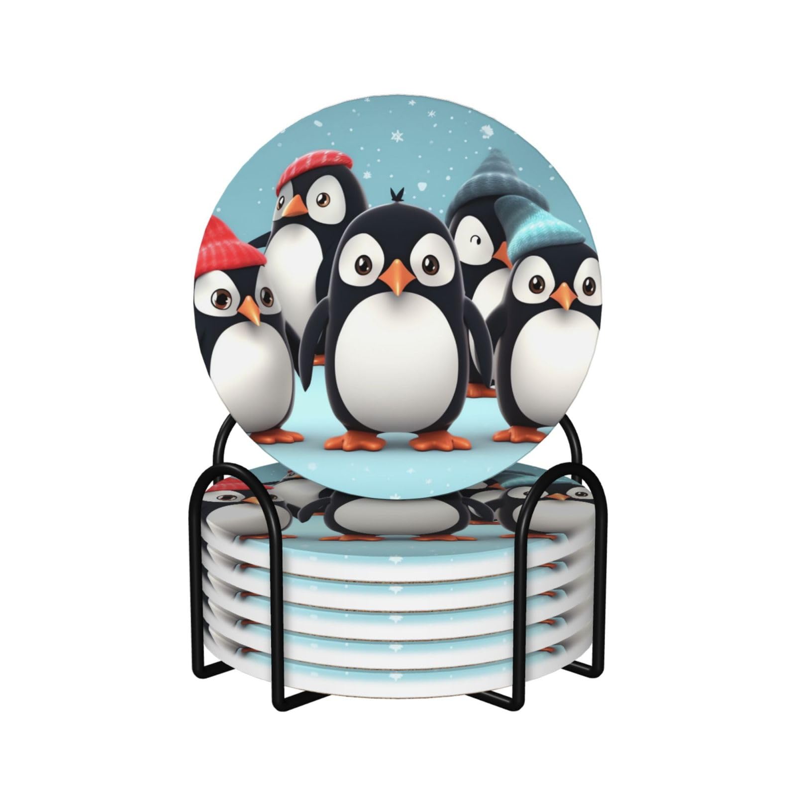 Dessous de verre pingouin en céramique et liège (lot de 6)