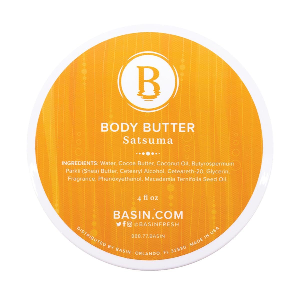 Basin Satsuma Body Butter - Natural Japanese Orange Citrus Scent Moisturizer with Shea Butter & Cocoa Butter - Energizing Body Cream for All Skin Types - Made in USA