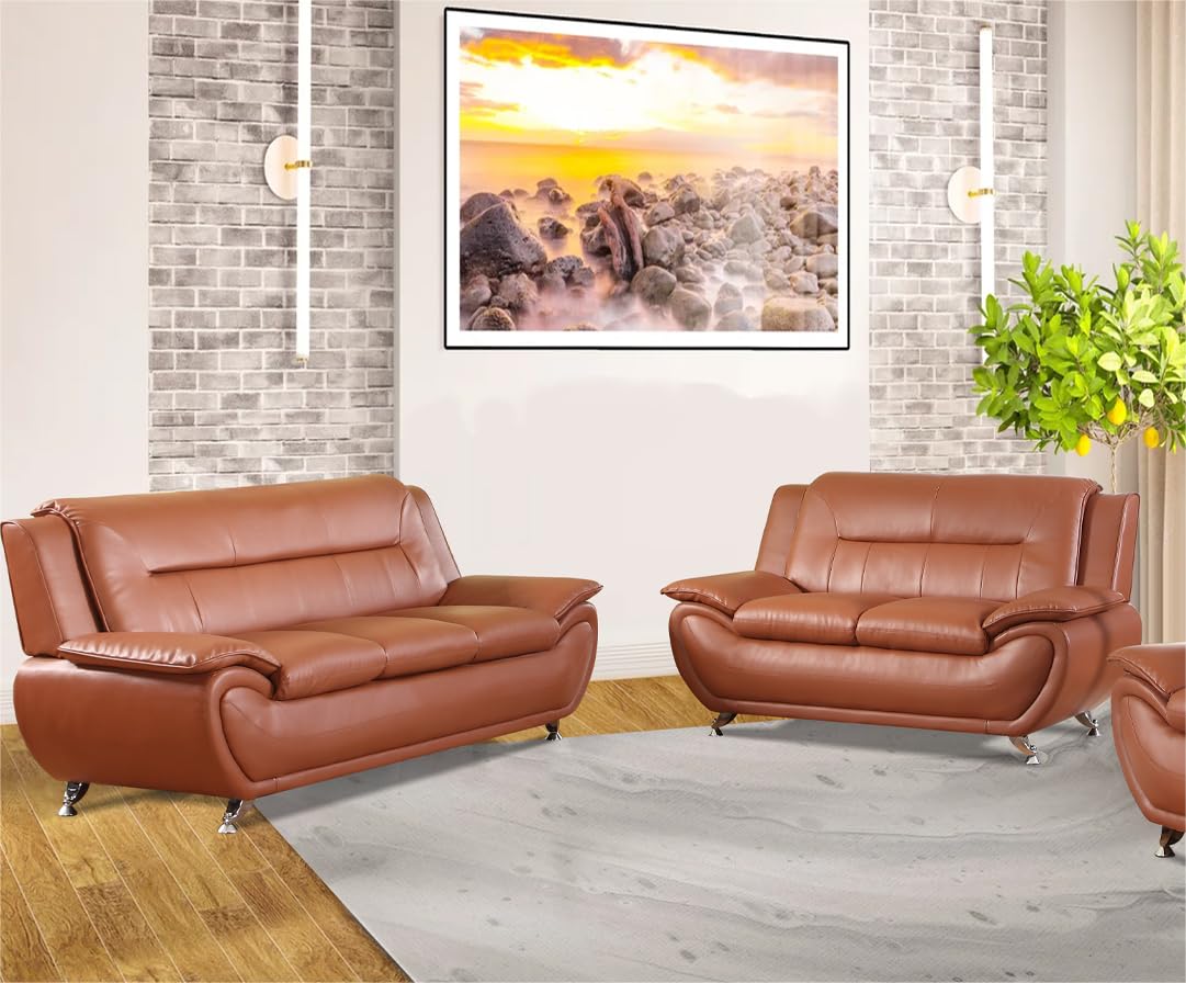 Dekmxas Leather Couches for Living Room, Living Room Couch Set, Sofa for Bedroom, Apartment, Living Room Furniture Sets (b-Leather Orange, Sofa+Loveseat)