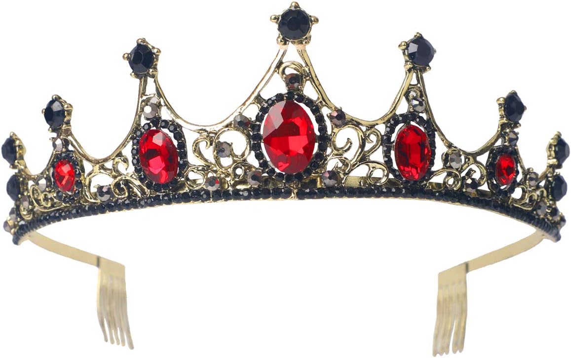 Sppry Women Tiara with Comb - Vintage Crystal Crown for Bridal Queen Girls at Wedding Birthday Pageant (Bronze-Red)