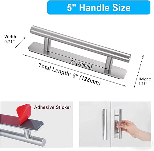 Miniatura 2 de Manijas autoadhesivas para cajones de gabinetes, manijas de puerta adhesivas de acero inoxidable de 5 pulgadas, diseño sin perforaciones, manija