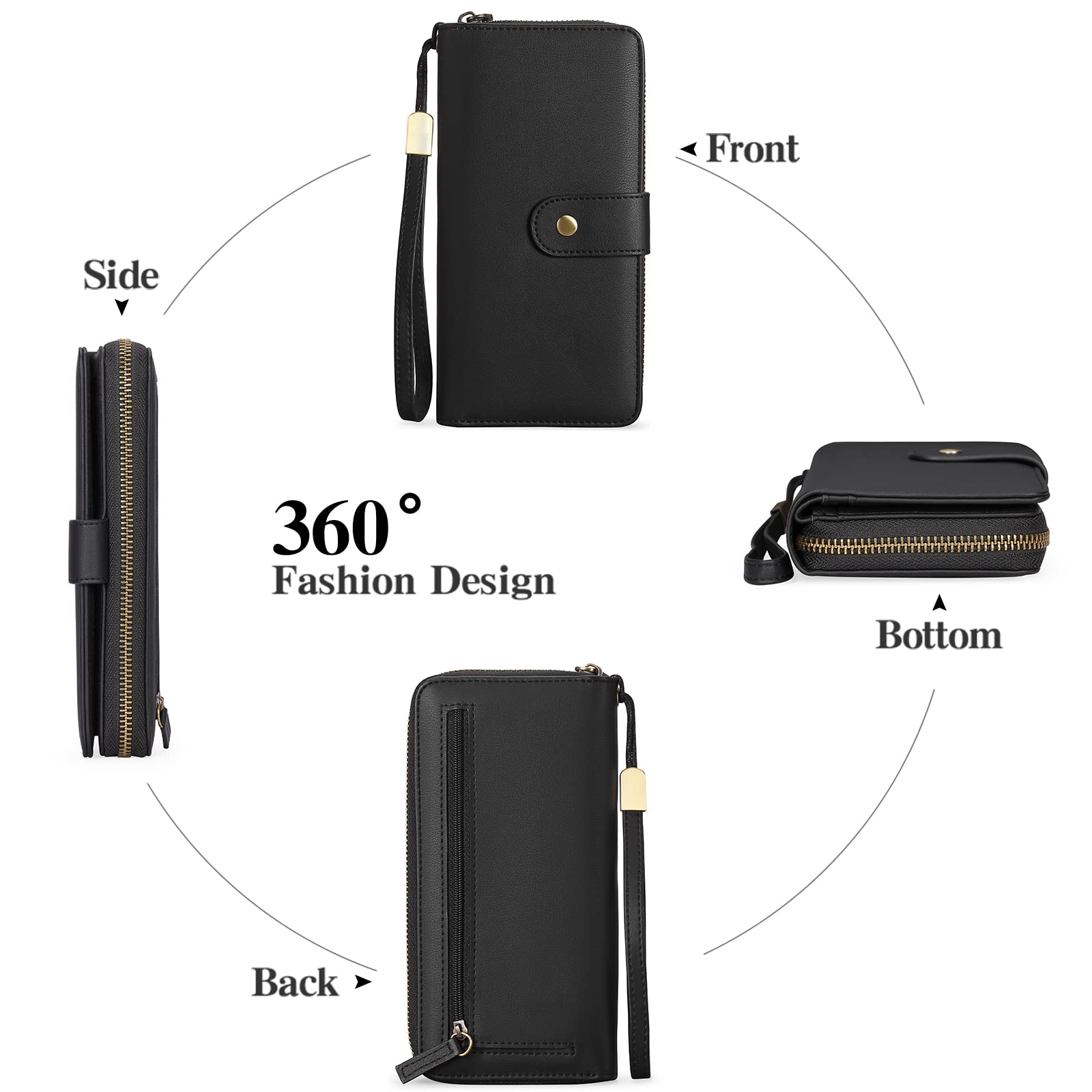 GAEKEAO Portefeuille Femme Cuir Synthétique, Grande capacité Porte Monnaie avec RFID Blocage, Porte-chéquiers Porte-Cartes pour 14 Cartes