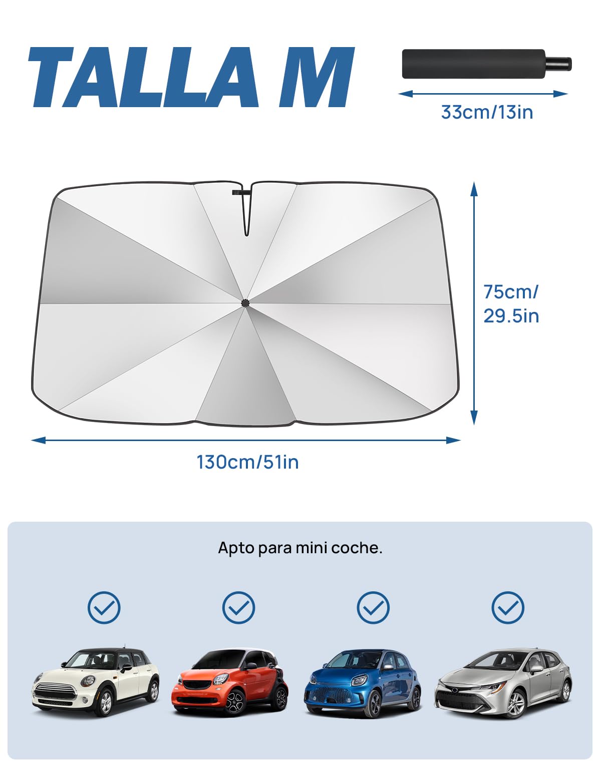JOYTUTUS Parasol Coche Delantero, Parasol Plegable Coche con Barra Ajustable, Paraguas Parasol Coche Parabrisas Anti UV Rayos, para la mayoría de los Coches,SUV, Camiones (Diseño Patentado UE)
