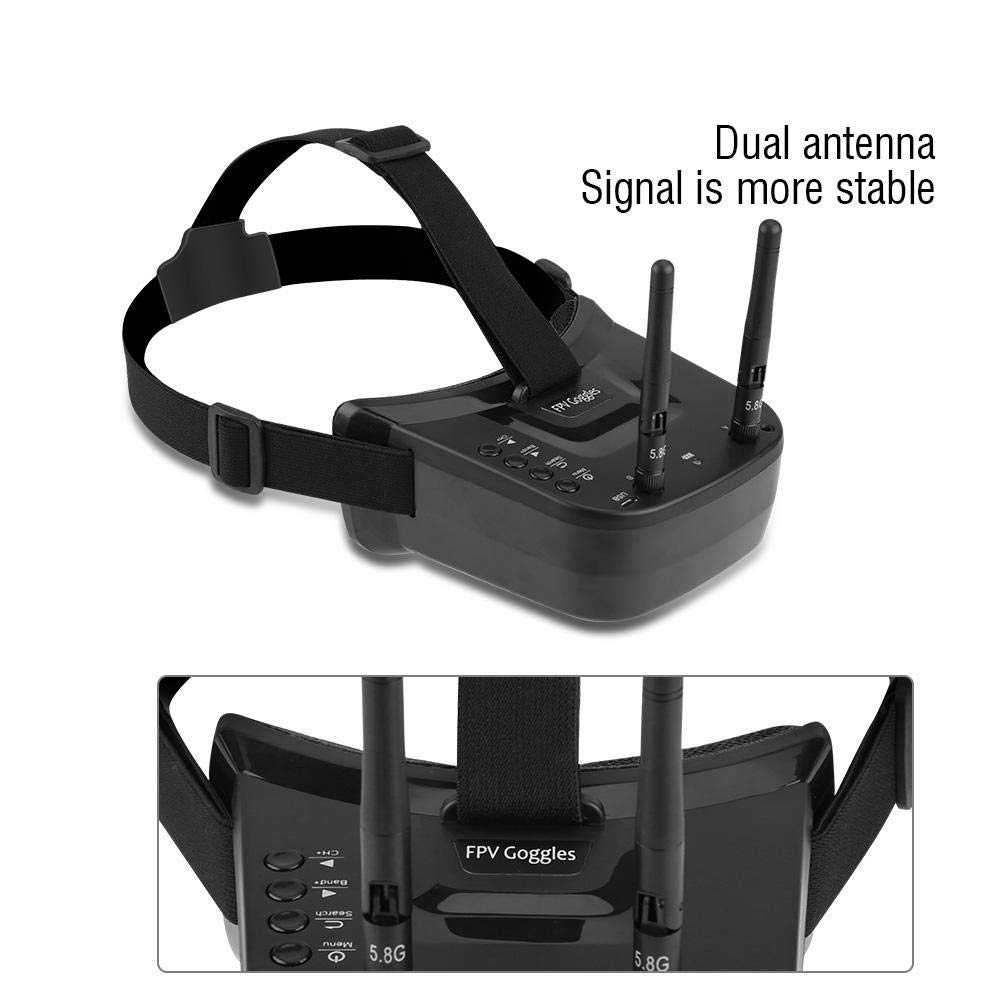 Occhiali da 5.8Ghz Mini FPV tonysa Occhiali da 3 pollici 40CH FPV Video Headset 480 * 320 Schermo LCD con doppia antenna RP-SMA e batteria incorporata 1200mAh per FPV Racing Drone Quadcopter