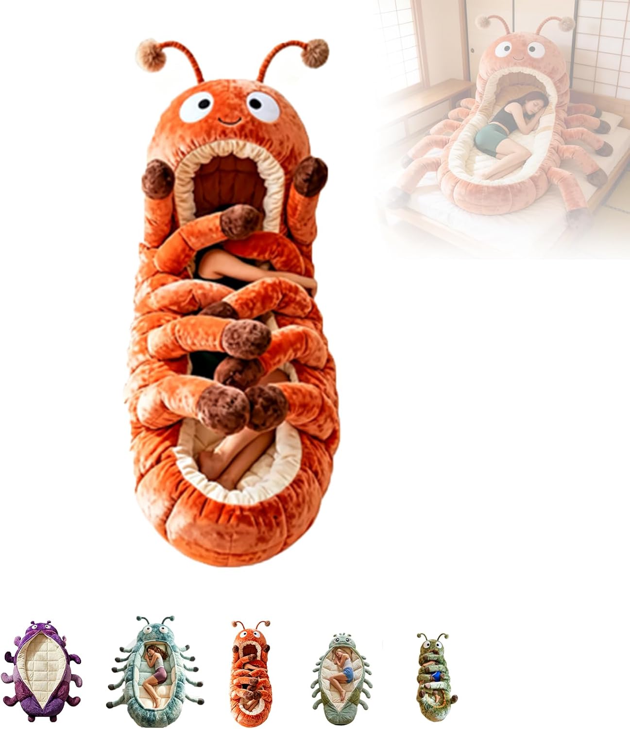 Hugging Caterpillar Sleeping Bag for Adults/Kids Humans, Caterpillar Sleeping Bags, Hugging Catipillar Sleeping Bag, Full Body Lounger with Pull Cord, Cozy Indoor Nap Pod