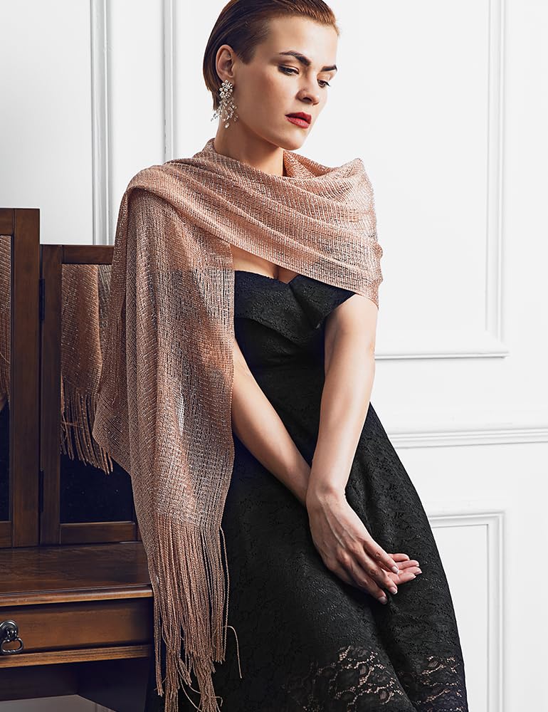 DiaryLook Stola scialle donna mantella elegante, coprispalle argento, stola oro elegante foulard con frange vintage disponibile In diversi colori per Matrimoni Cerimonia Sposa Festa