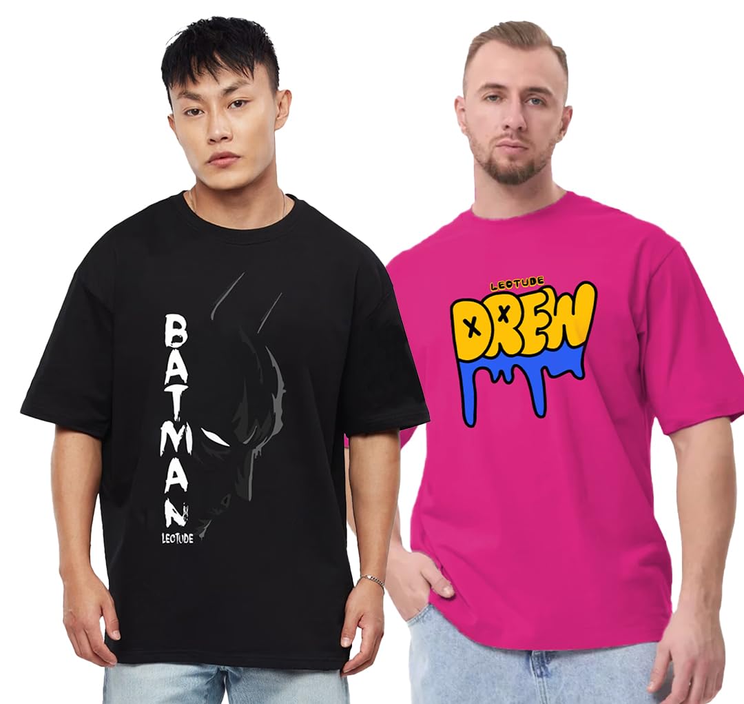 Men Cotton Round Neck Oversized Printed Half Sleeve T-Shirt Combo (Pack of 2)-image-19
