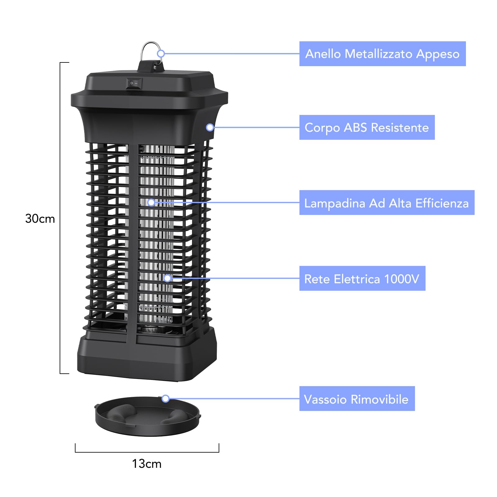 Lampada Antizanzare Elettrica 6W, Zanzariera Elettrica UV 1000V per Interni, Ammazza Zanzare e Mosche Silenzioso, Trappola per Insetti per Camera da Letto, Cucina, Ufficio