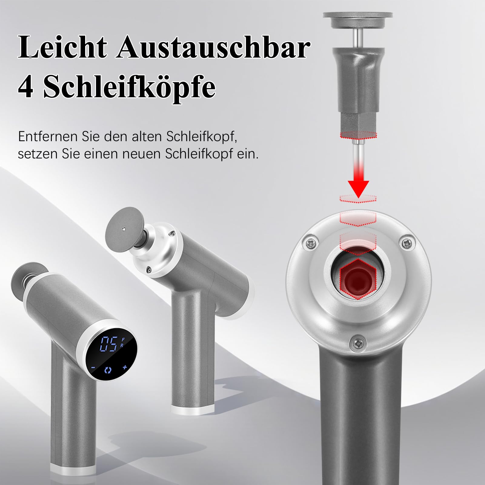 Professioneller Hornhautentferner Elektrisch 4500rpm, Superschneller Elektrischer Hornhautentferner Fußfeile Hornhaut Entferner Pediküre Hornhauthobel mit 4 Austauschbare Köpfe (Grau)