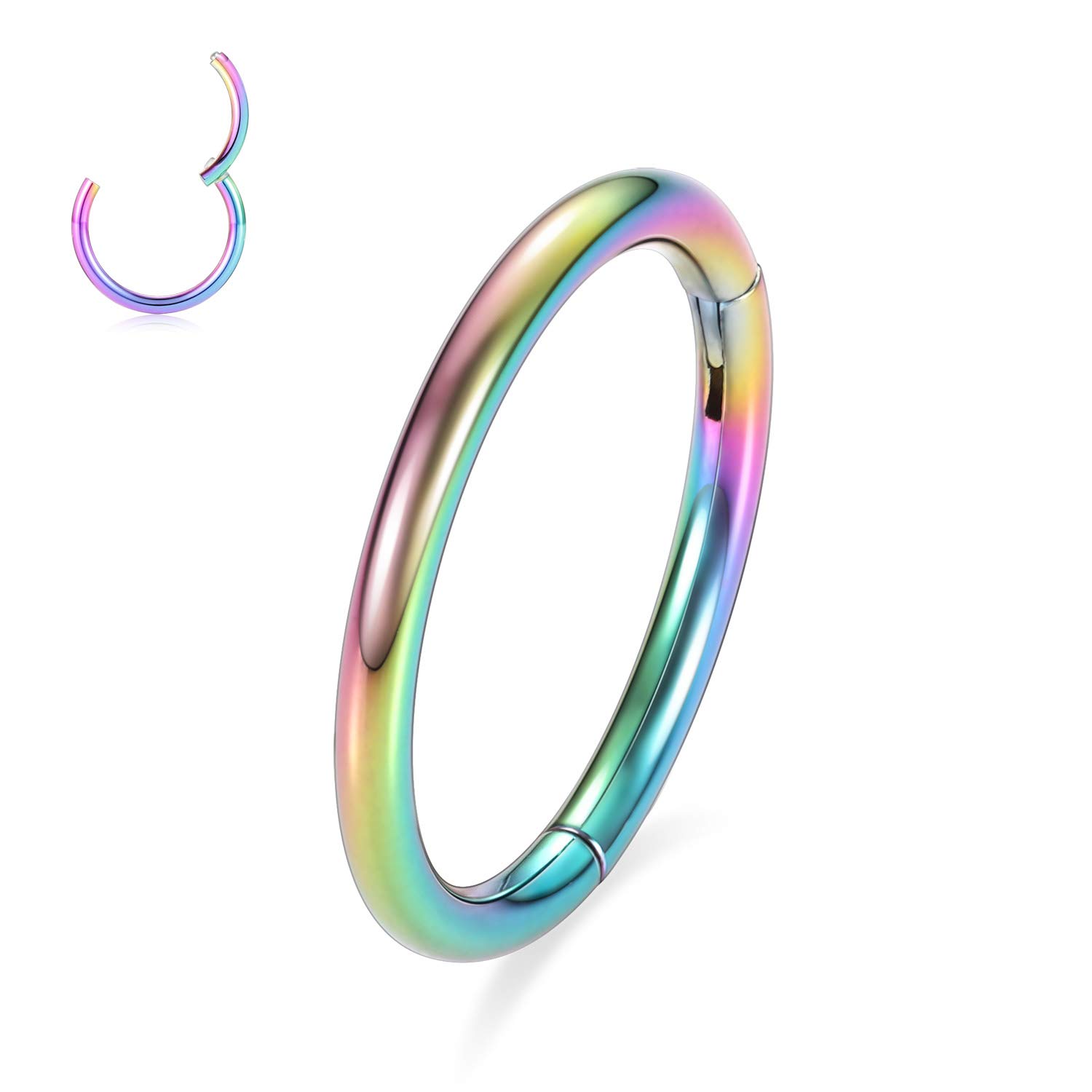 AROWRO G23 Titan Hinged Nose Rings Hoop 20G 18G 16G 14G 12G 10G sin costuras para tabique nasal, cartílago, hélix, tragus, conch, rook, daith lobe, diámetro 6 mm hasta 14 mm