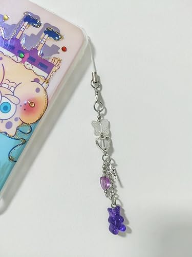 Miniatura 3 de 1-4 piezas de bonitos dijes para teléfono Y2K, accesorios estéticos de oso, fresa, mariposa, corazón, cuerda para bolsa, bolso, mochila, cartera,