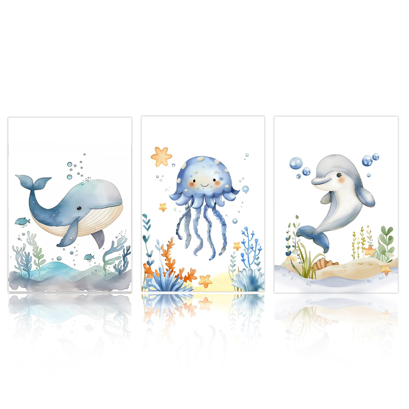 Zamety 3 Pictures for Children's Room, Sea Animal, A4 Baby Room Pictures, Without Frame