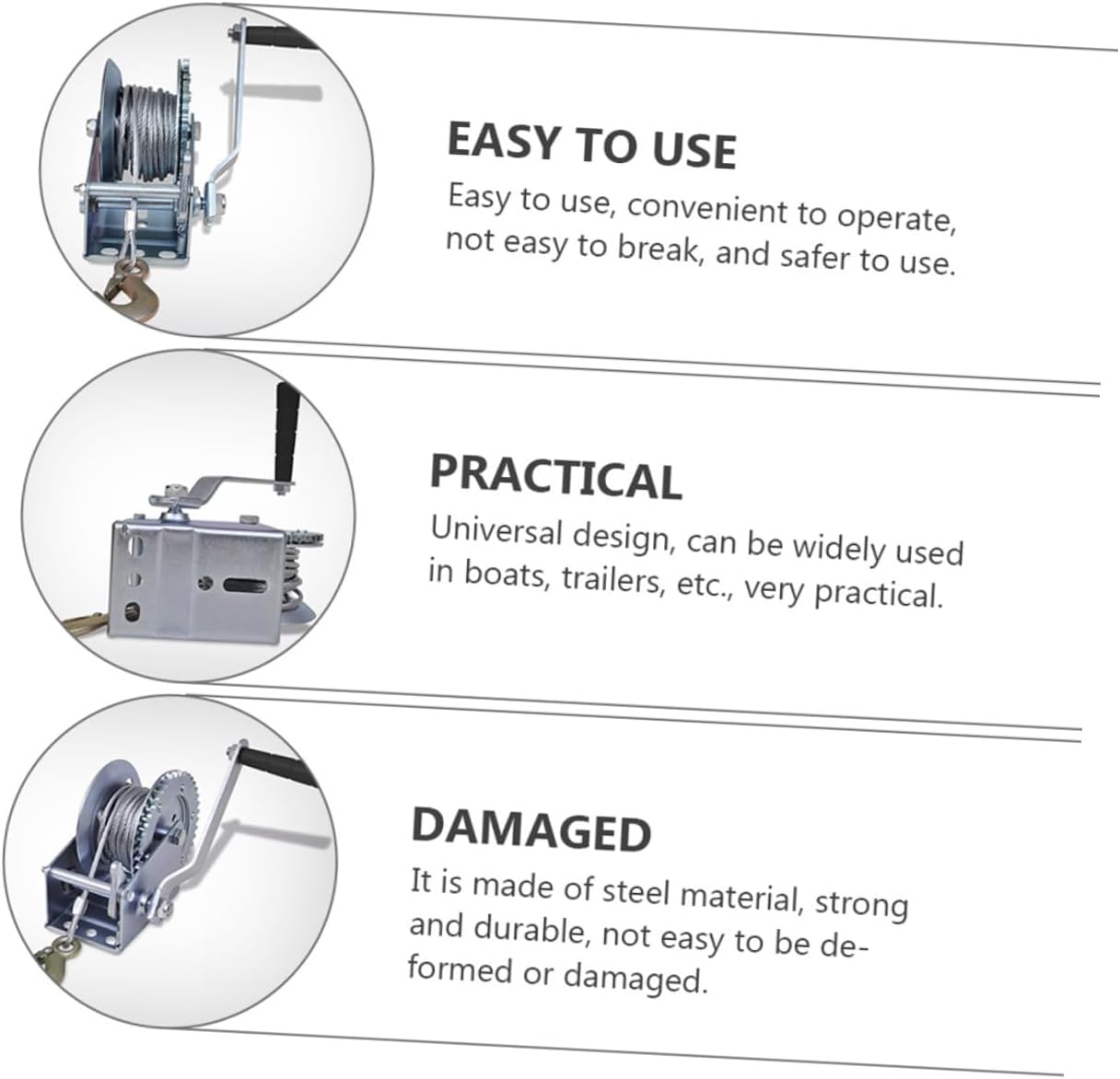 Ciieeo Heavy Duty Hand Crank Winch with 10m Steel Wire Rope 3500lbs Towing Winch for Car Boat Trailer Manual Hauling Cable