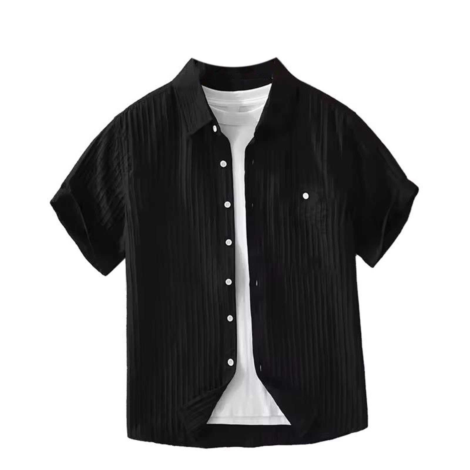 Camicetta da Uomo a Righe Traspirante a Taglio Slim, Top Leggero a Colletto abbattuto per Estate Casual