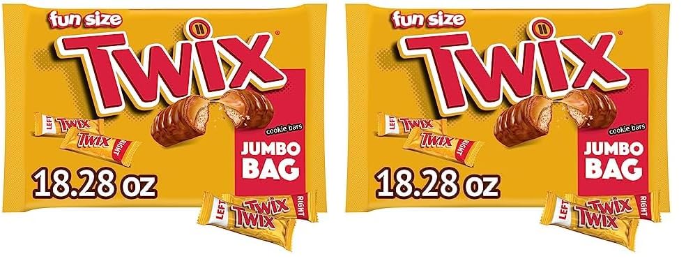 TwixFun Size Caramel Cookie Chocolate Candy Bars - 18.28 oz Bulk Candy Jumbo Bag (Pack of 2)