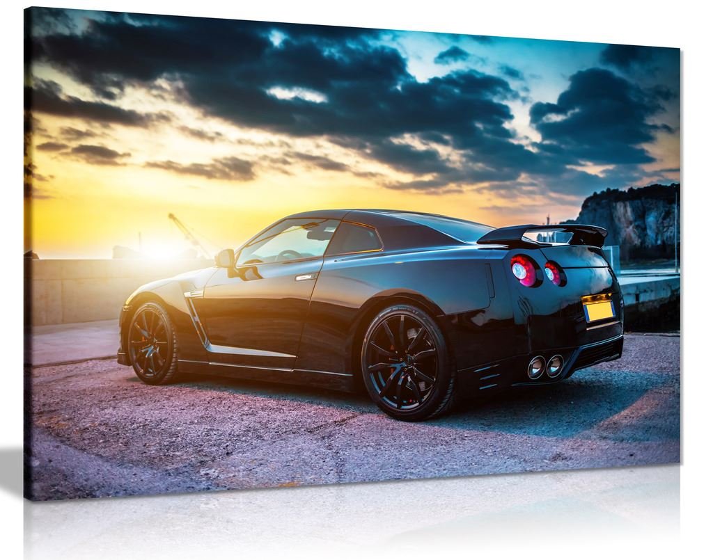 Panther Print Black Nissan Gtr Canvas Wall Art Picture Print (12X8)