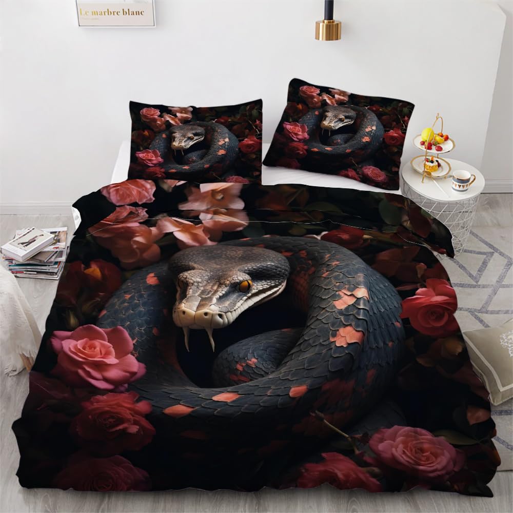 MARBRE 3D Snake Double Duvet Cover Set 200x200cm 3 piece Soft Microfiber Reversible Bedding Set Animal Snakes Comforter Cover with Zipper Closure Quilt Cover with 2 Pillowcase 50x75cm（Image 2-14）