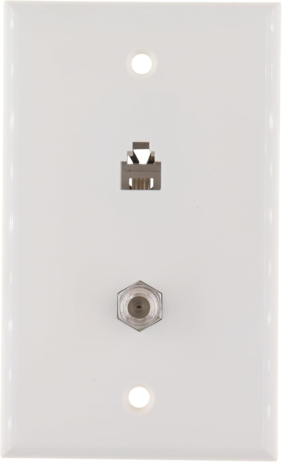 Phone Jack/Coax Standard Size Wallplate with Connectors, White