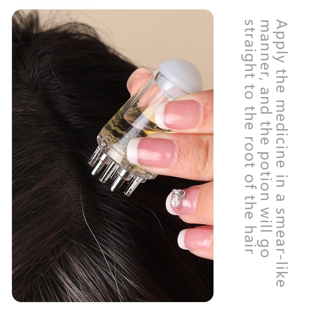 POFET 2 pièces Bouteille applicateur d'huile pour Cheveux, Bouteille applicateur de Peigne à Racines, applicateur d'huile de Cuir chevelu, Peigne de Massage du Cuir chevelu avec Boule roulante