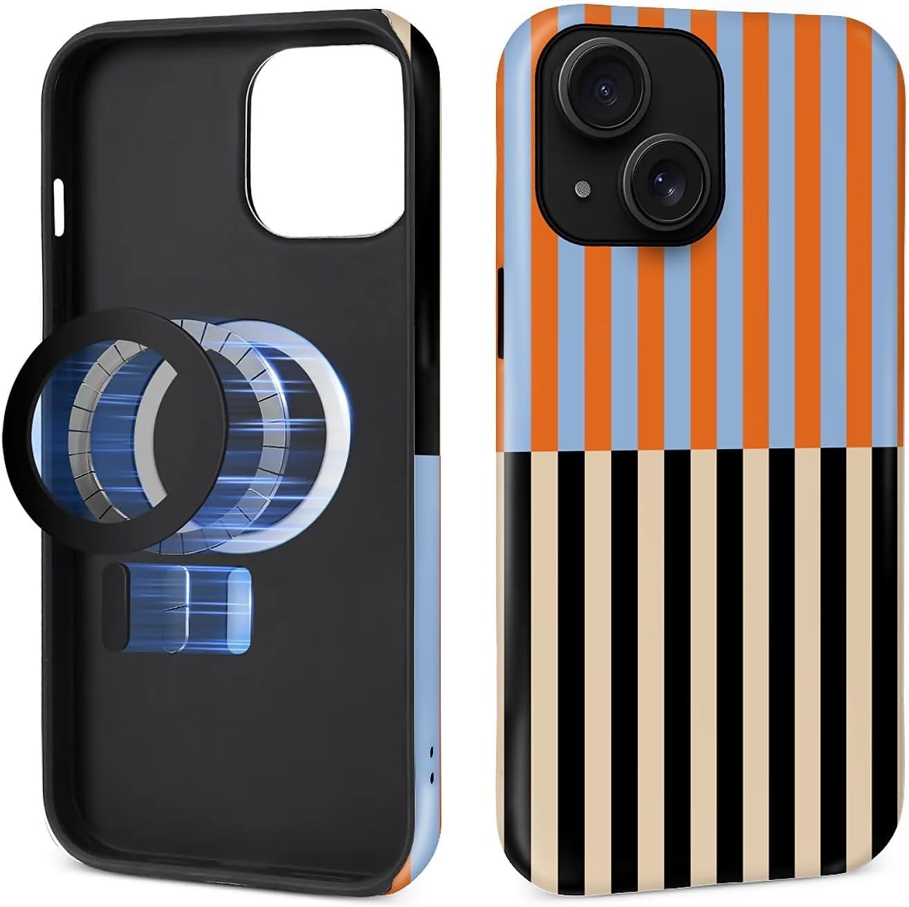 for iPhone 13/14 Case,Compatible with MagSafe,Cute Striped Phone Case Shockproof Soft TPU and Hard PC Protective Phone Cover for Women Girls,Color Block Vertical Stripes image 4
