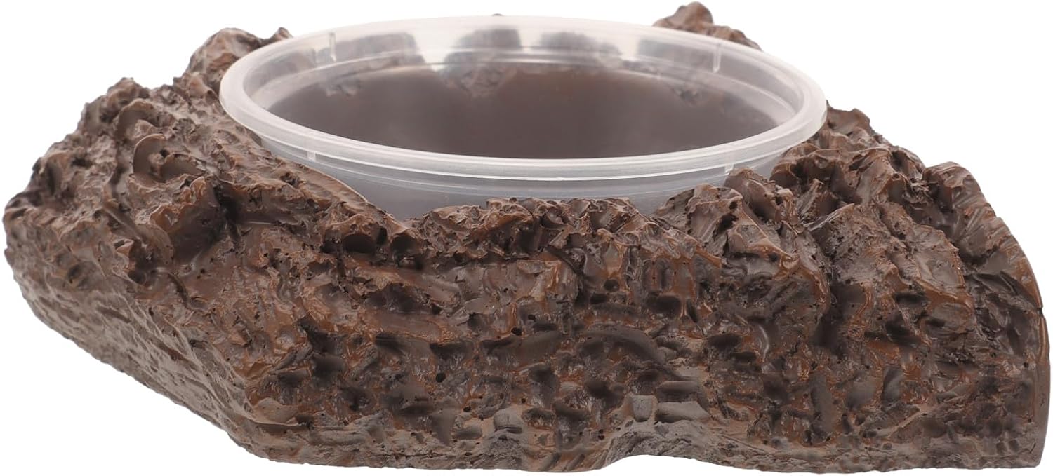 Abaodam Reptile Food Bowl Resin Rock Feeding Dish Terrarium Water Holder for Lizards Bearded Dragons and Snakes